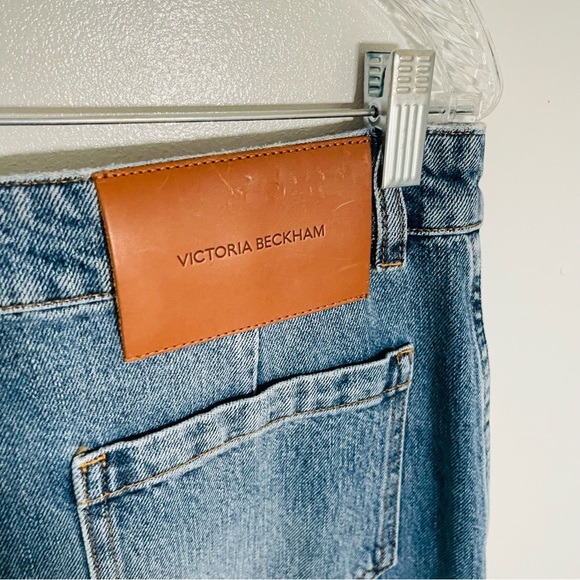 Victoria Beckham Alina High Waist Wide Leg Jeans Worn Blue Wash Distressed Denim - Picture 10 of 11